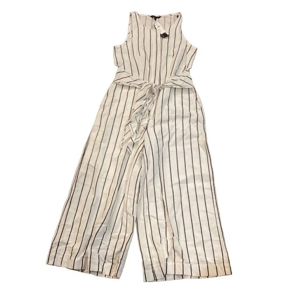 NWT Banana Republic white/black striped linen blend wide pant jumpsuit Small